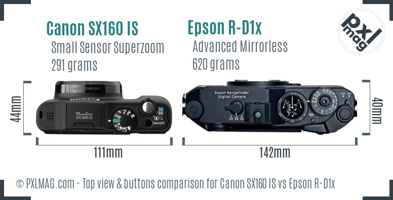 Canon SX160 IS vs Epson R-D1x top view buttons comparison