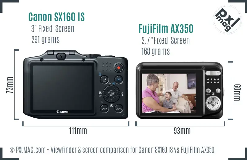 Canon SX160 IS vs FujiFilm AX350 Screen and Viewfinder comparison