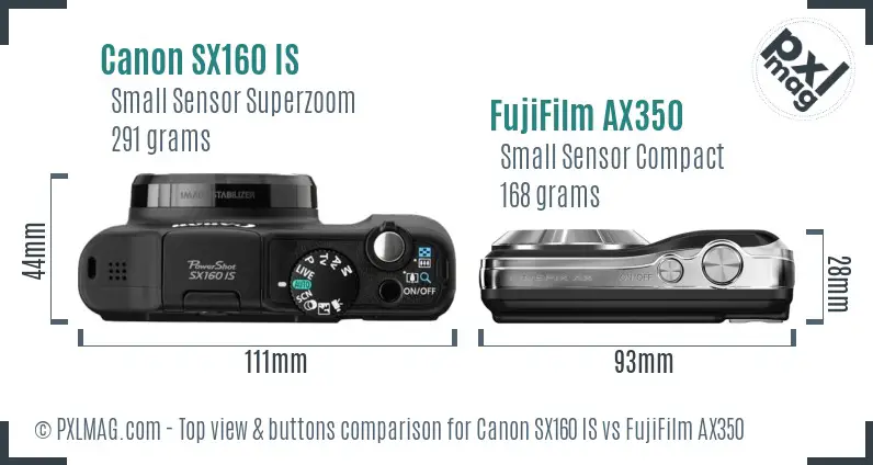 Canon SX160 IS vs FujiFilm AX350 top view buttons comparison