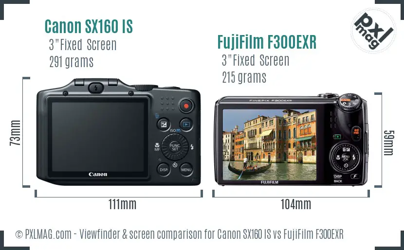Canon SX160 IS vs FujiFilm F300EXR Screen and Viewfinder comparison