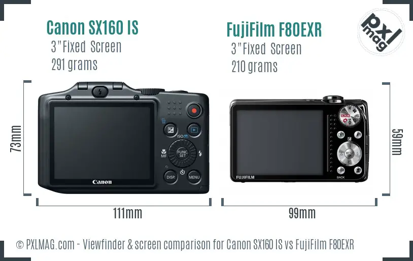 Canon SX160 IS vs FujiFilm F80EXR Screen and Viewfinder comparison