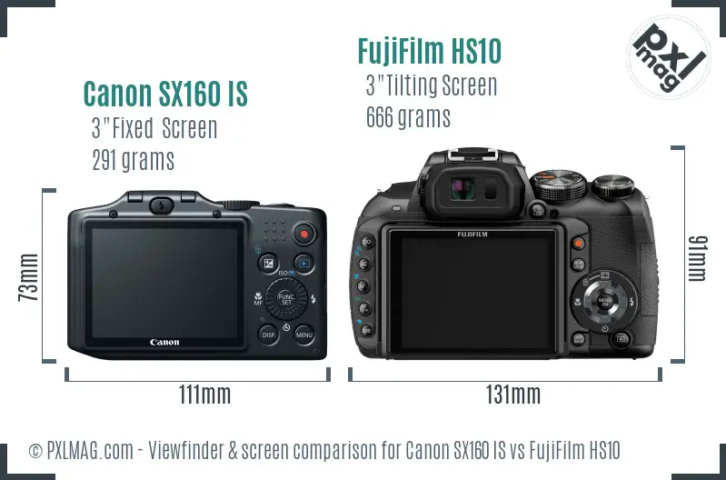 Canon SX160 IS vs FujiFilm HS10 Screen and Viewfinder comparison