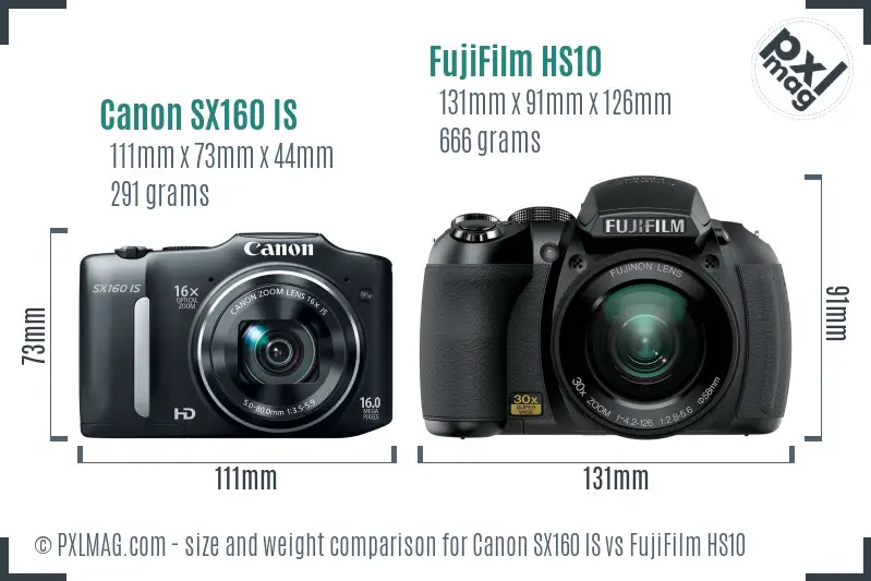 Canon SX160 IS vs FujiFilm HS10 size comparison