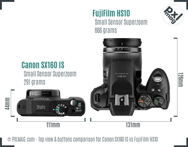 Canon SX160 IS vs FujiFilm HS10 top view buttons comparison