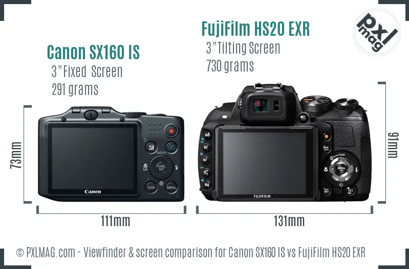 Canon SX160 IS vs FujiFilm HS20 EXR Screen and Viewfinder comparison