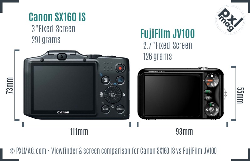Canon SX160 IS vs FujiFilm JV100 Screen and Viewfinder comparison