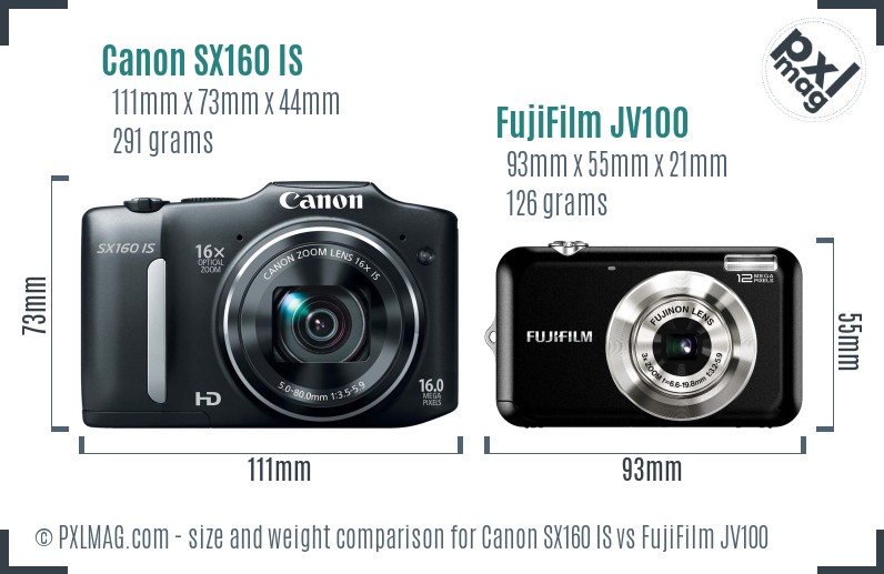 Canon SX160 IS vs FujiFilm JV100 size comparison