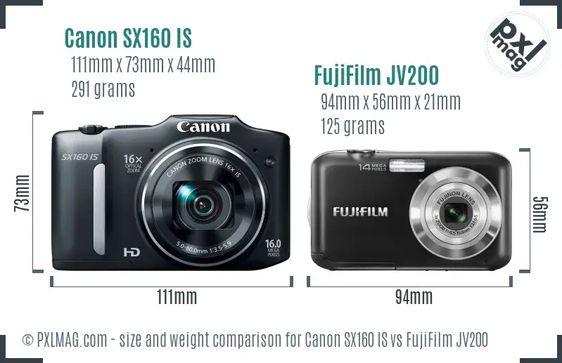 Canon SX160 IS vs FujiFilm JV200 size comparison Canon SX160 IS vs FujiFilm JV200 size comparison
