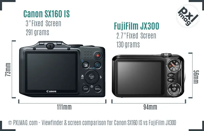 Canon SX160 IS vs FujiFilm JX300 Screen and Viewfinder comparison Canon SX160 IS vs FujiFilm JX300 Screen and Viewfinder comparison