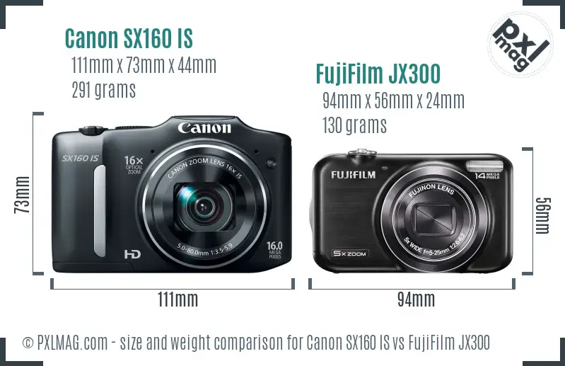 Canon SX160 IS vs FujiFilm JX300 size comparison Canon SX160 IS vs FujiFilm JX300 size comparison