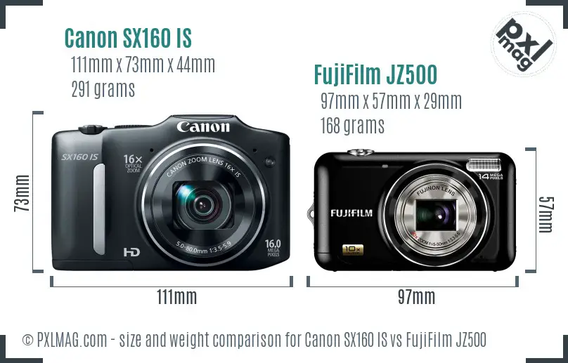 Canon SX160 IS vs FujiFilm JZ500 size comparison