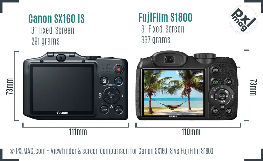 Canon SX160 IS vs FujiFilm S1800 Screen and Viewfinder comparison