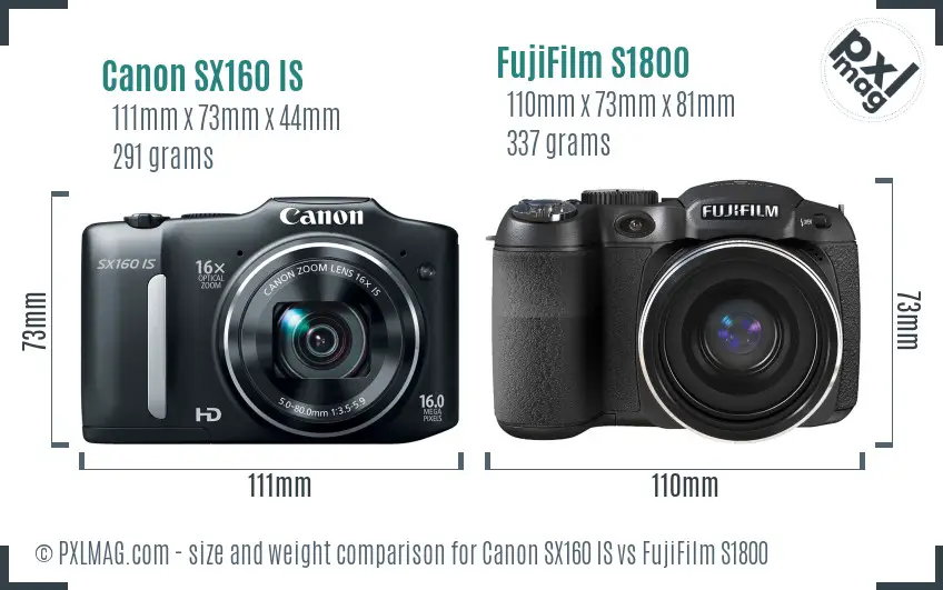 Canon SX160 IS vs FujiFilm S1800 size comparison