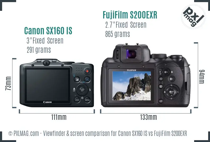 Canon SX160 IS vs FujiFilm S200EXR Screen and Viewfinder comparison