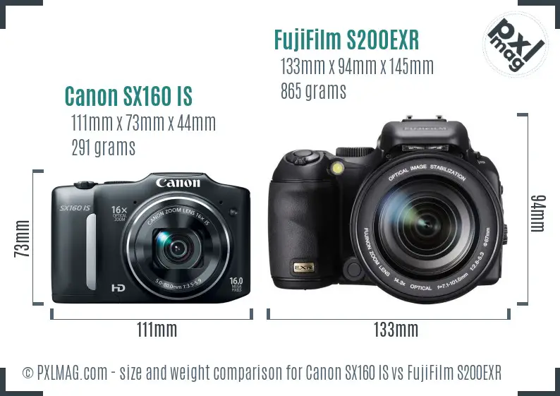 Canon SX160 IS vs FujiFilm S200EXR size comparison