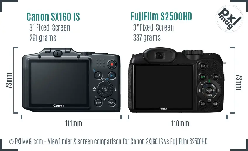 Canon SX160 IS vs FujiFilm S2500HD Screen and Viewfinder comparison