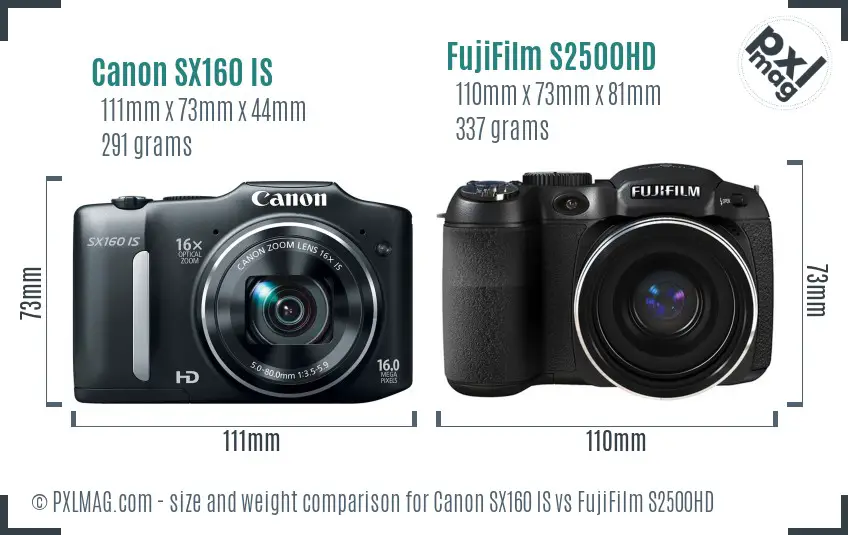 Canon SX160 IS vs FujiFilm S2500HD size comparison