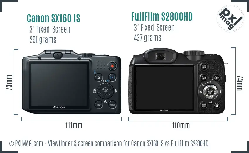 Canon SX160 IS vs FujiFilm S2800HD Screen and Viewfinder comparison Canon SX160 IS vs FujiFilm S2800HD Screen and Viewfinder comparison