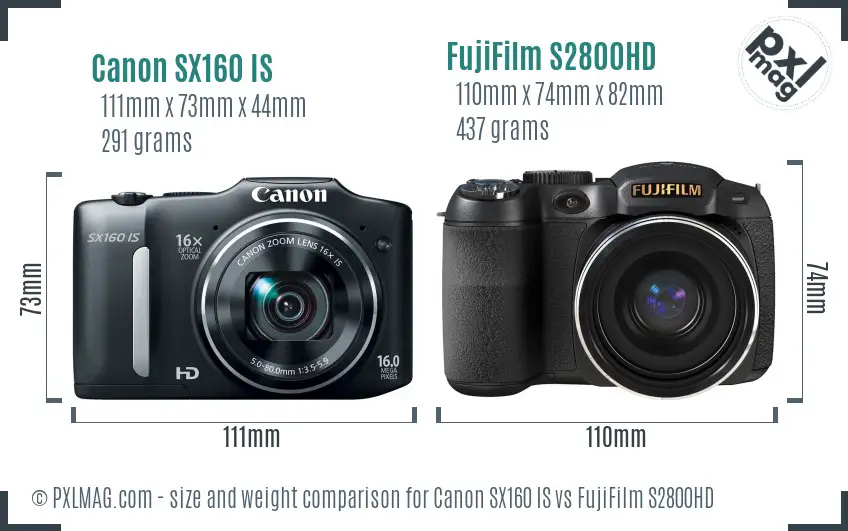 Canon SX160 IS vs FujiFilm S2800HD size comparison Canon SX160 IS vs FujiFilm S2800HD size comparison