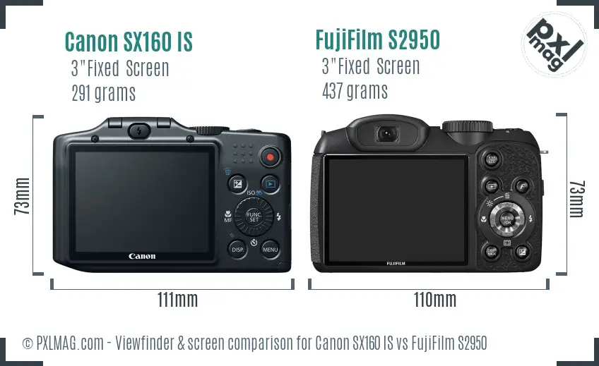 Canon SX160 IS vs FujiFilm S2950 Screen and Viewfinder comparison