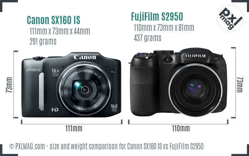 Canon SX160 IS vs FujiFilm S2950 size comparison