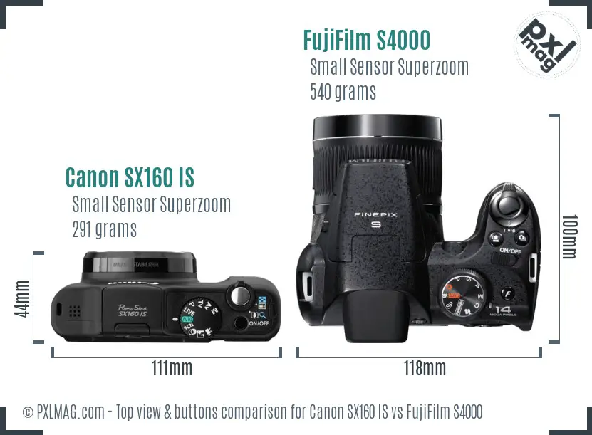 Canon SX160 IS vs FujiFilm S4000 top view buttons comparison