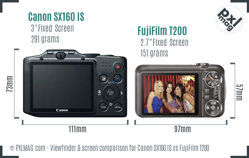 Canon SX160 IS vs FujiFilm T200 Screen and Viewfinder comparison