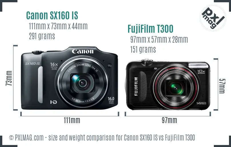 Canon SX160 IS vs FujiFilm T300 size comparison