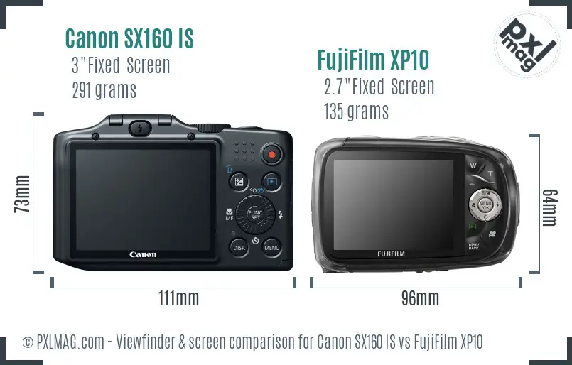 Canon SX160 IS vs FujiFilm XP10 Screen and Viewfinder comparison