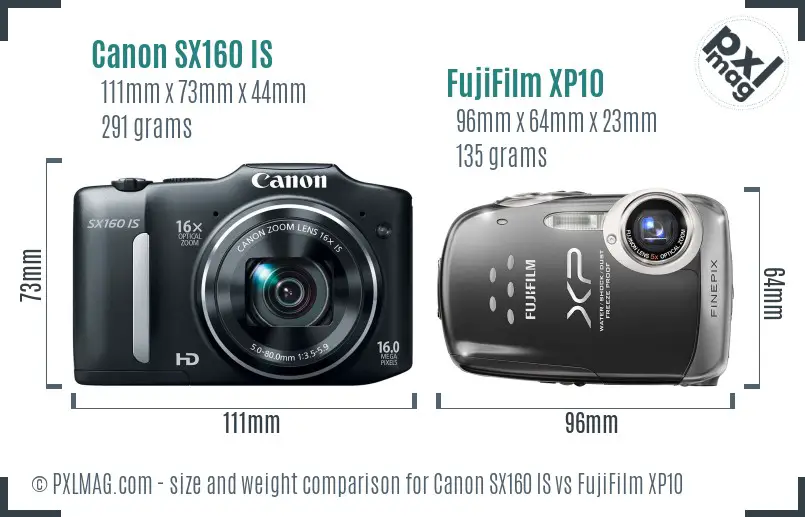 Canon SX160 IS vs FujiFilm XP10 size comparison