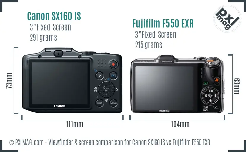 Canon SX160 IS vs Fujifilm F550 EXR Screen and Viewfinder comparison