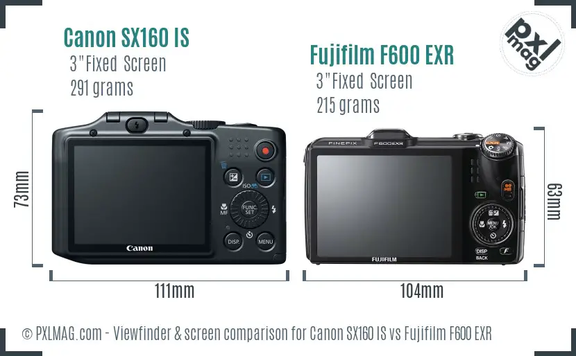Canon SX160 IS vs Fujifilm F600 EXR Screen and Viewfinder comparison Canon SX160 IS vs Fujifilm F600 EXR Screen and Viewfinder comparison