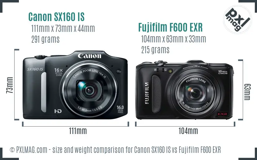 Canon SX160 IS vs Fujifilm F600 EXR size comparison Canon SX160 IS vs Fujifilm F600 EXR size comparison