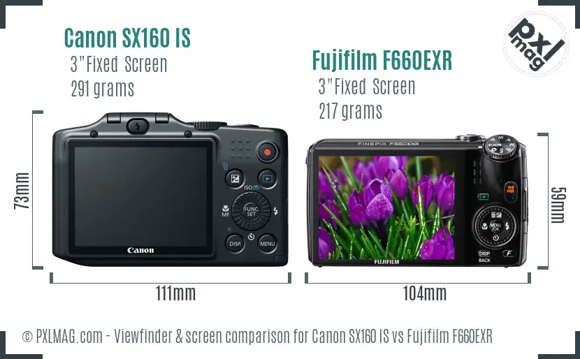 Canon SX160 IS vs Fujifilm F660EXR Screen and Viewfinder comparison