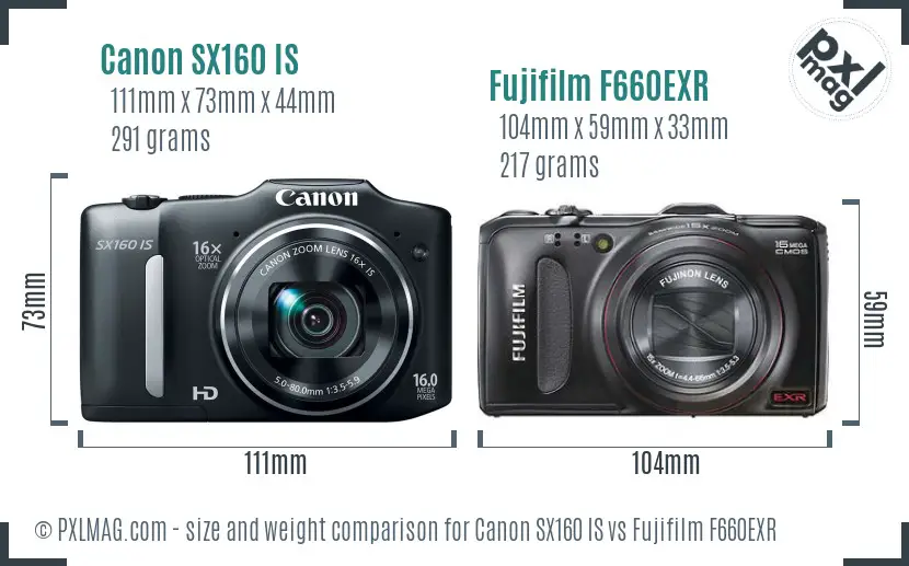 Canon SX160 IS vs Fujifilm F660EXR size comparison