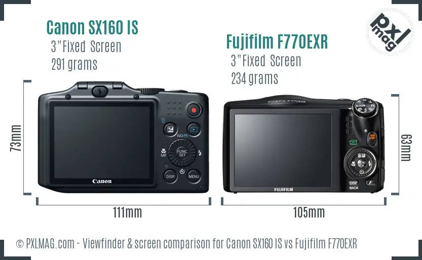 Canon SX160 IS vs Fujifilm F770EXR Screen and Viewfinder comparison