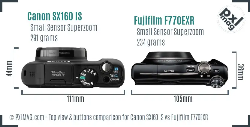 Canon SX160 IS vs Fujifilm F770EXR top view buttons comparison