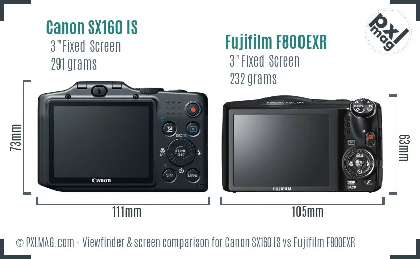 Canon SX160 IS vs Fujifilm F800EXR Screen and Viewfinder comparison