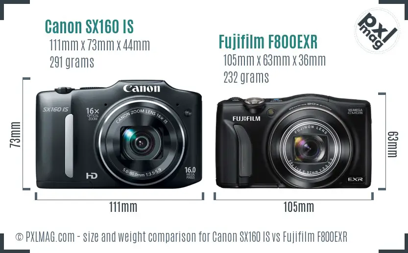 Canon SX160 IS vs Fujifilm F800EXR size comparison