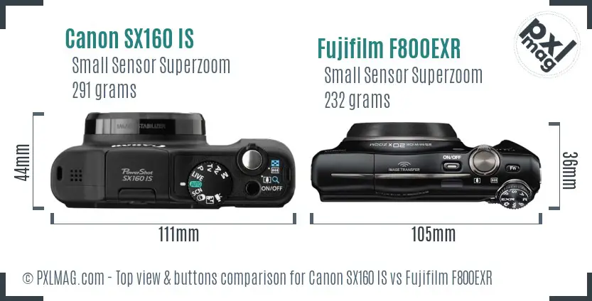 Canon SX160 IS vs Fujifilm F800EXR top view buttons comparison