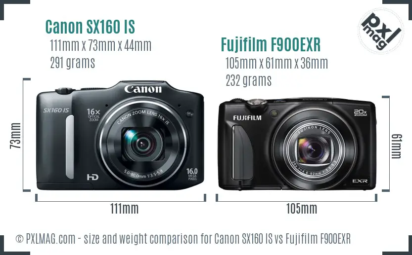 Canon SX160 IS vs Fujifilm F900EXR size comparison Canon SX160 IS vs Fujifilm F900EXR size comparison