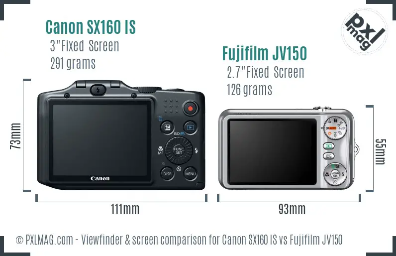 Canon SX160 IS vs Fujifilm JV150 Screen and Viewfinder comparison