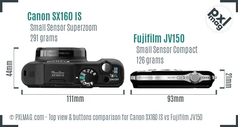 Canon SX160 IS vs Fujifilm JV150 top view buttons comparison