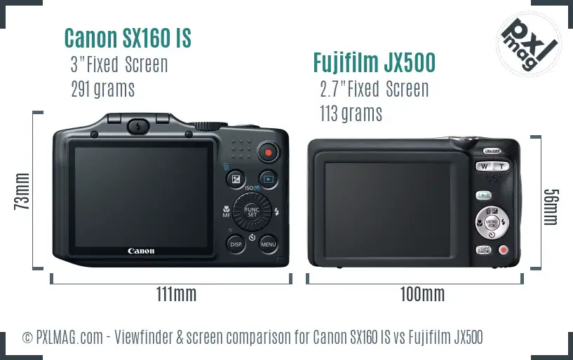Canon SX160 IS vs Fujifilm JX500 Screen and Viewfinder comparison