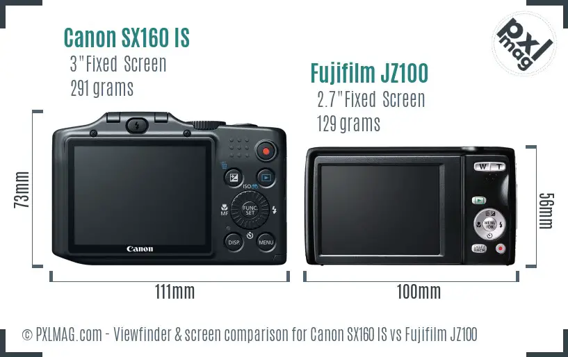 Canon SX160 IS vs Fujifilm JZ100 Screen and Viewfinder comparison