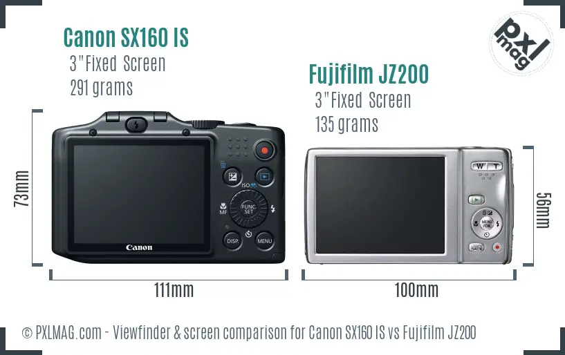 Canon SX160 IS vs Fujifilm JZ200 Screen and Viewfinder comparison Canon SX160 IS vs Fujifilm JZ200 Screen and Viewfinder comparison