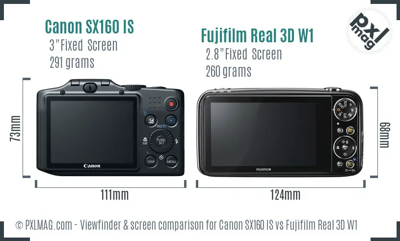 Canon SX160 IS vs Fujifilm Real 3D W1 Screen and Viewfinder comparison