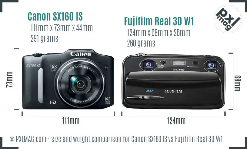 Canon SX160 IS vs Fujifilm Real 3D W1 size comparison