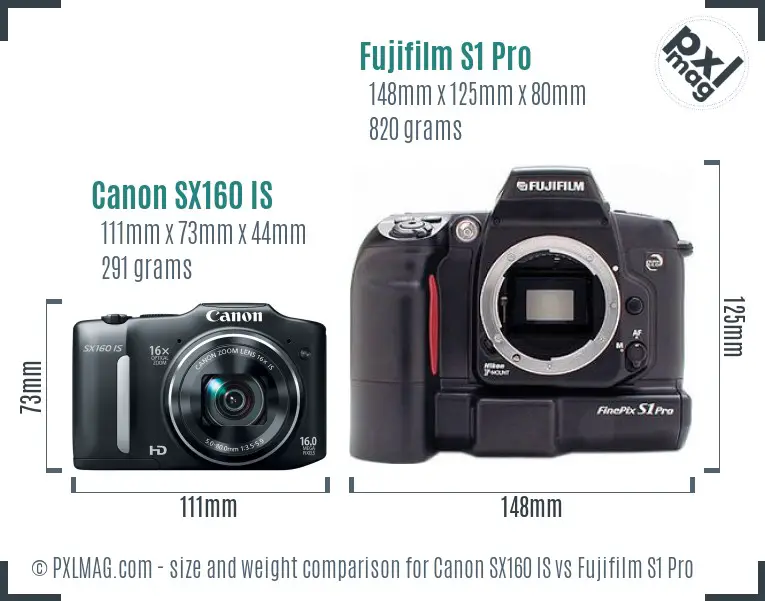 Canon SX160 IS vs Fujifilm S1 Pro size comparison Canon SX160 IS vs Fujifilm S1 Pro size comparison