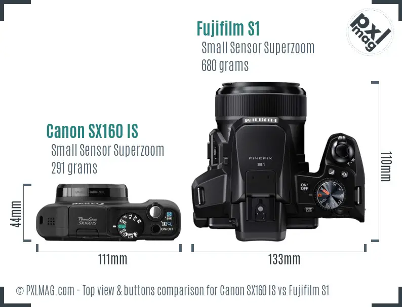 Canon SX160 IS vs Fujifilm S1 top view buttons comparison